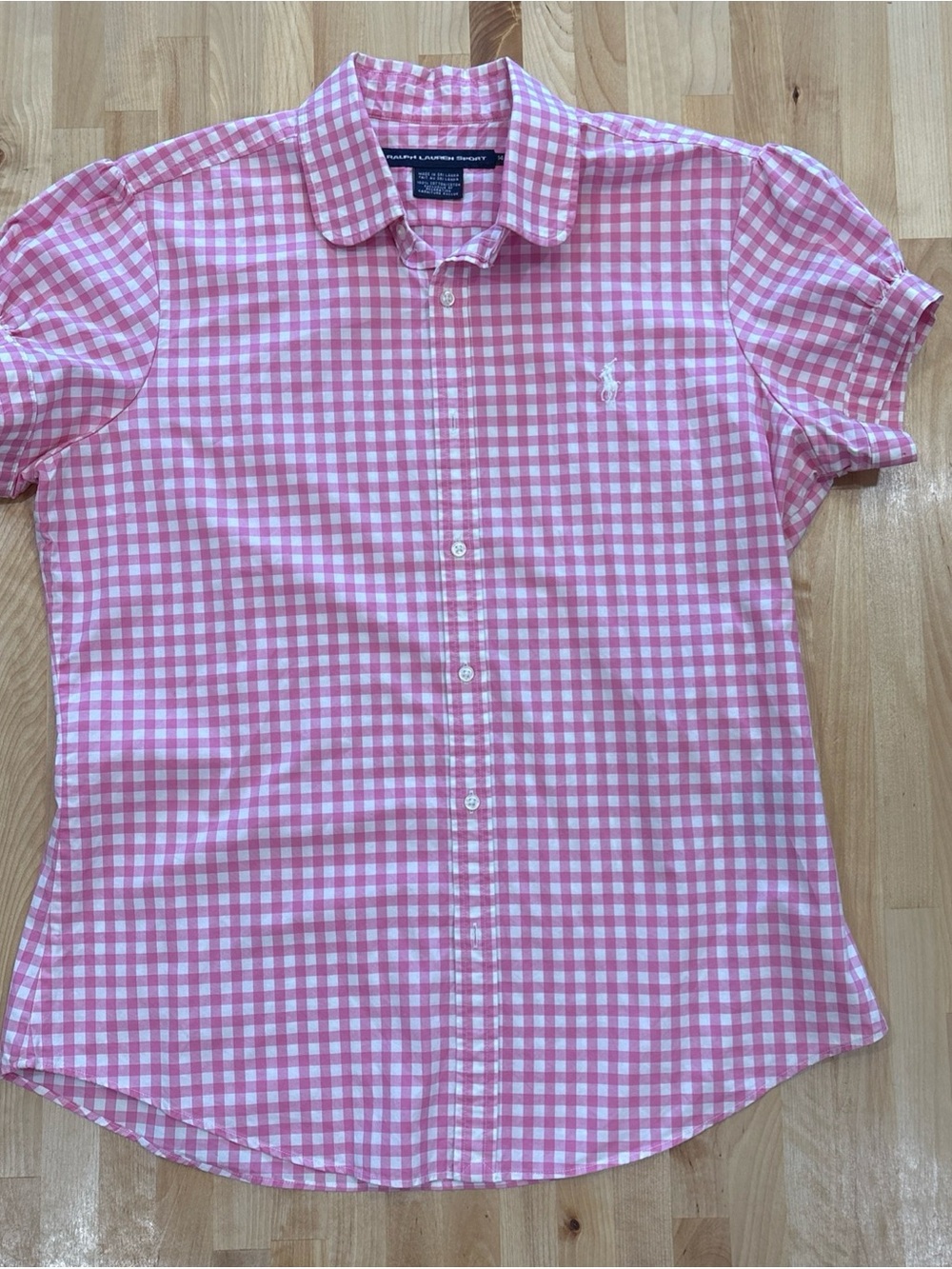 Vintage 90s Polo Ralph Lauren Sport Pink Gingham ButtonUp Shirt Girls 14/Teen XS
